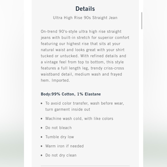 NEW!!! A&F Vintage Stretch Denim

Ultra High Rise 90s Straight Jean - Picture 4 of 7